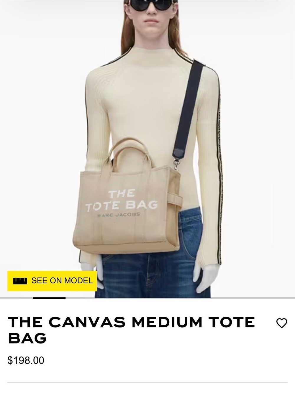 Marc Jacobs Canvas The Tote Bag Beige with Crossbody Shoulder Strap